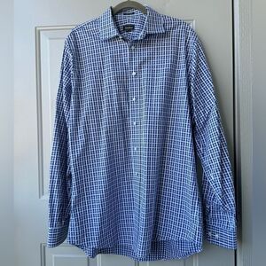 Neiman Marcus Men’s Button‎ Down Shirt 16 1/2 36/37 Blue Plaid Cotton Casual